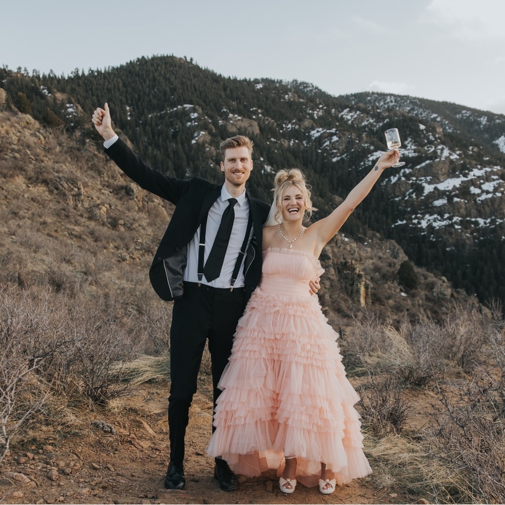 Mac Duggal Blush Pink Ruffled Tulle Ball Gown